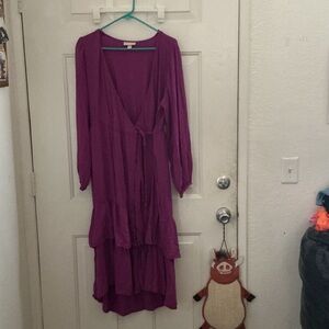 Knox Rose Magenta High-Low Ruffle Wrap Dress